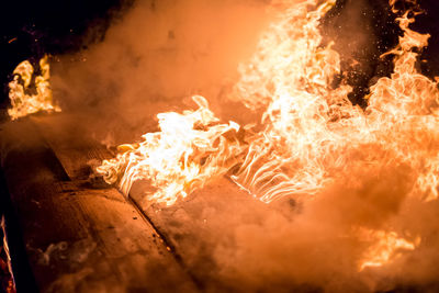 Close-up of fire in the dark