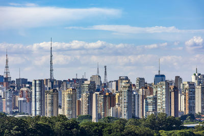 Buildings, towers and communication antennas in view of the city of sao paulo, brazil