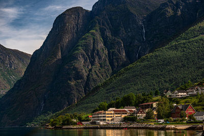 The quiet town of aurland in norway on the fjord