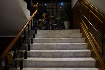 High angle view of illuminated staircase