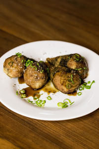 High angle view of food in plate on table