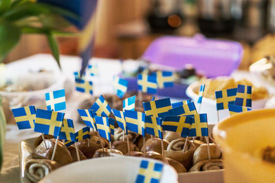 Close-up of candies on table