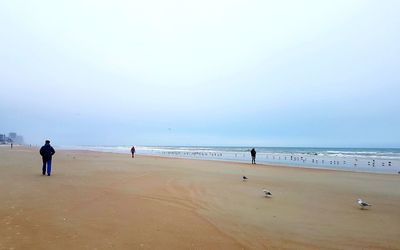 People on beach against sky