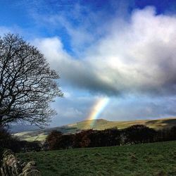 Scenic view of field against dramatic sky