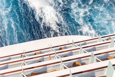 High angle view of ship in sea against sky