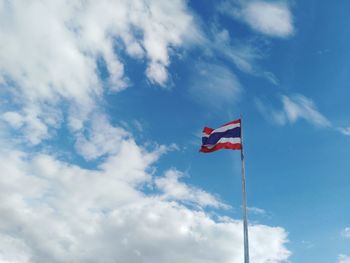 Low angle view of flag against sky