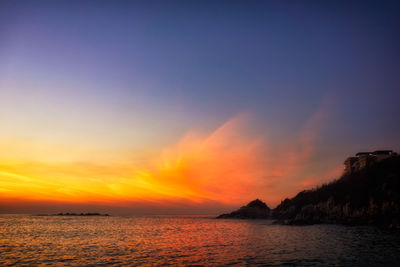 Scenic view of sea against cloudy sky