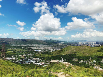 High angle view of townscape against sky