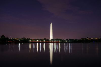 Reflection of illuminated monument in water