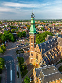 High angle view of buildings in city