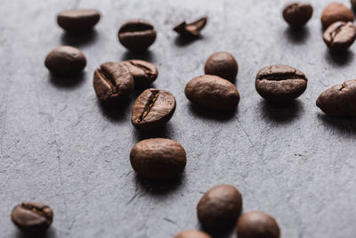 High angle view of coffee beans on table