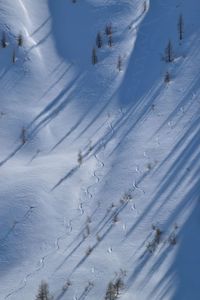 High angle view of snow covered field
