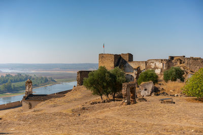 Panoramic view of fort against clear blue sky