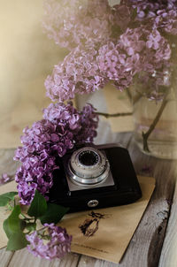 Close-up of flower vase on table