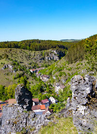 Scenic view of landscape against clear blue sky