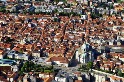 High angle view of rooftops