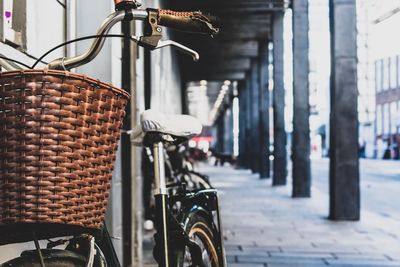 Close-up of bicycle parked in basket