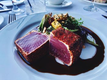 High angle view of meal served in plate