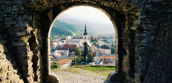 View of old buildings in town