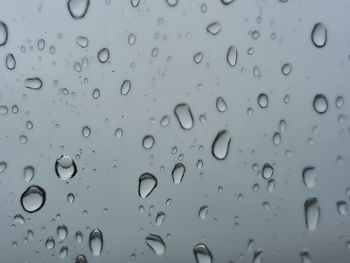 Full frame shot of raindrops on glass window