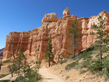 Low angle view of rock formations against blue sky