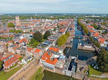 Aerial from the historical city gorinchem in the netherlands
