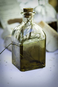 Close-up of drink in jar on table