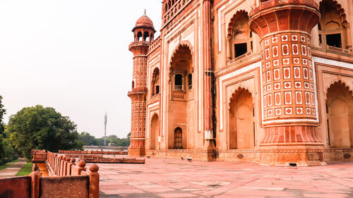 Exterior of historic building against clear sky