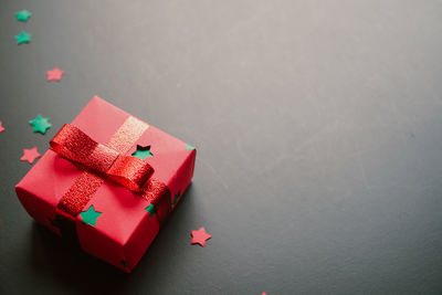 High angle view of christmas decorations on table