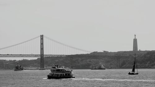 Scenic view of boat in sea against clear sky