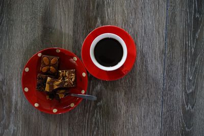 High angle view of coffee cup on table