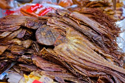 High angle view of dried octopus for sale in market