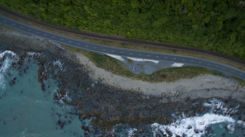 High angle view of road amidst land