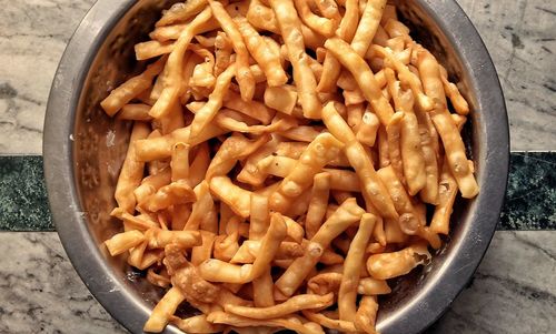 High angle view of food in container