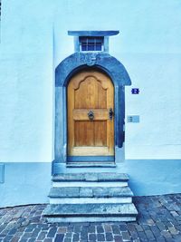 Closed door of building