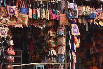 Bags for sale at market stall