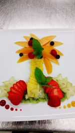 High angle view of fruits in plate