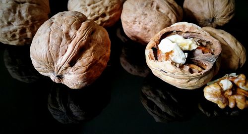 High angle view of walnuts on table