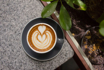 High angle view of coffee on table
