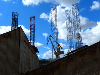 Low angle view of construction crane against sky