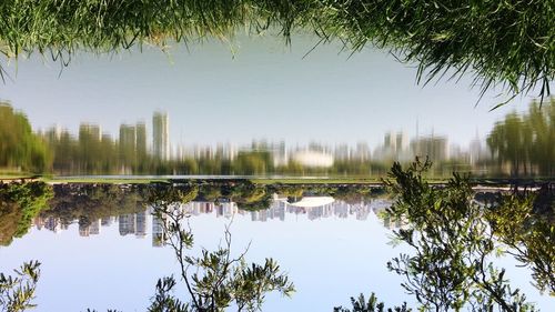 Scenic view of lake against clear sky