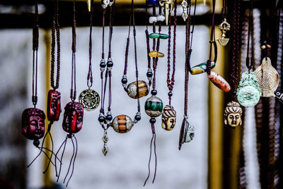 Close -up view of tibetan ornaments and necklaces