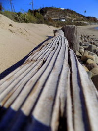 Stack of logs on beach