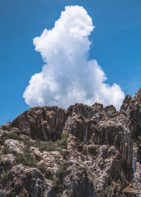 Low angle view of rock formation against sky