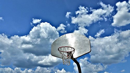 Low angle view of basketball hoop against sky