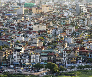 High angle view of buildings in city