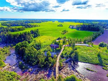 High angle view of landscape against cloudy sky