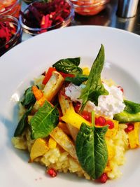 High angle view of meal served in plate