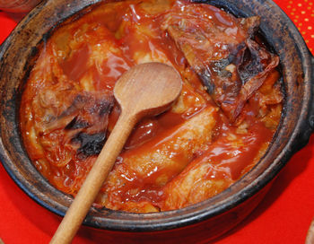 High angle view of food in bowl