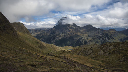 Scenic view of ossau pike against sky in pyrenees